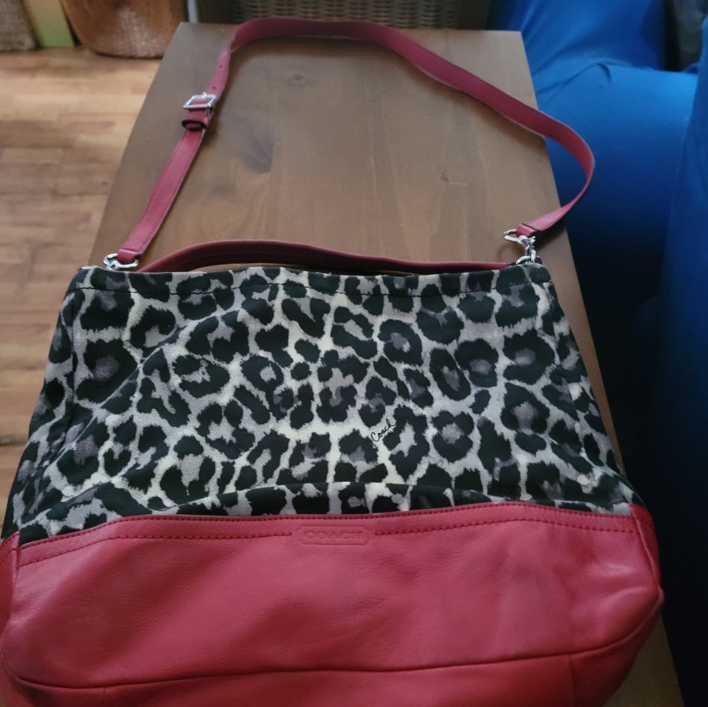 COACH OCELOT PARK PRINT RED LEATHER PURSE